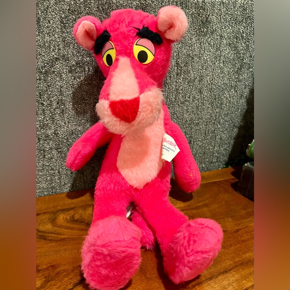 Vintage Pink Panther Mighty Star 1980 Plush Stuffed Animal Toy Collectible 13”